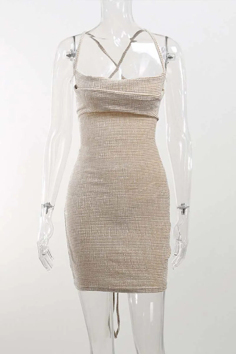 BI875 Halter Criss Cross Mini Dress