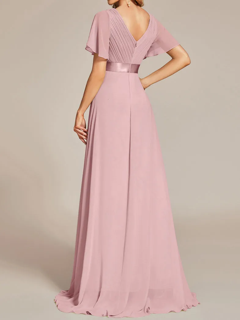 Billie dusty pink flutter sleeve v neck chiffon bridesmaid dress s16 Express NZ Wide