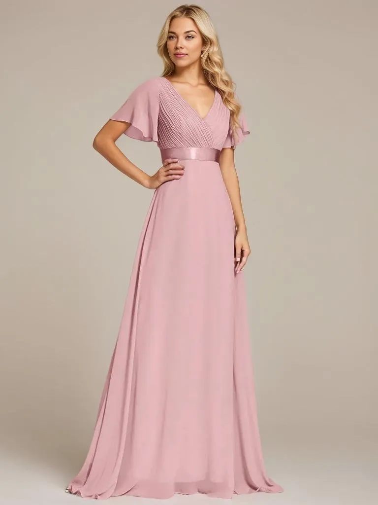 Billie dusty pink flutter sleeve v neck chiffon bridesmaid dress s16 Express NZ Wide