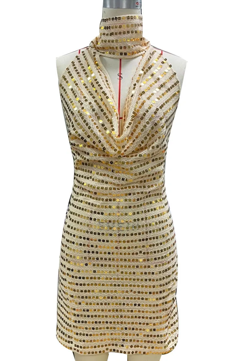 BJ0157 Sequins Halter Party Dress