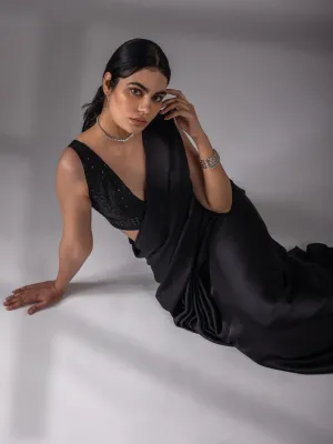 Black Chiffon Saree with Embroidered Blouse Fabric