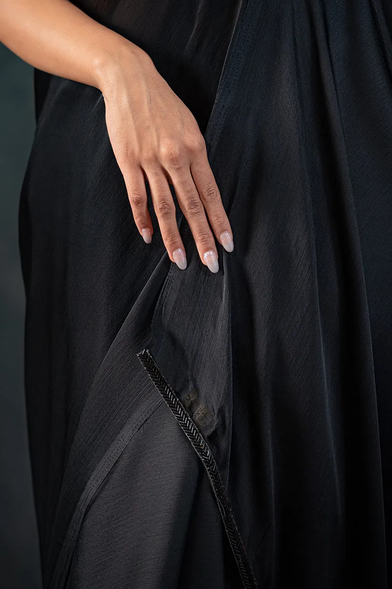 Black Chiffon Saree with Embroidered Blouse Fabric
