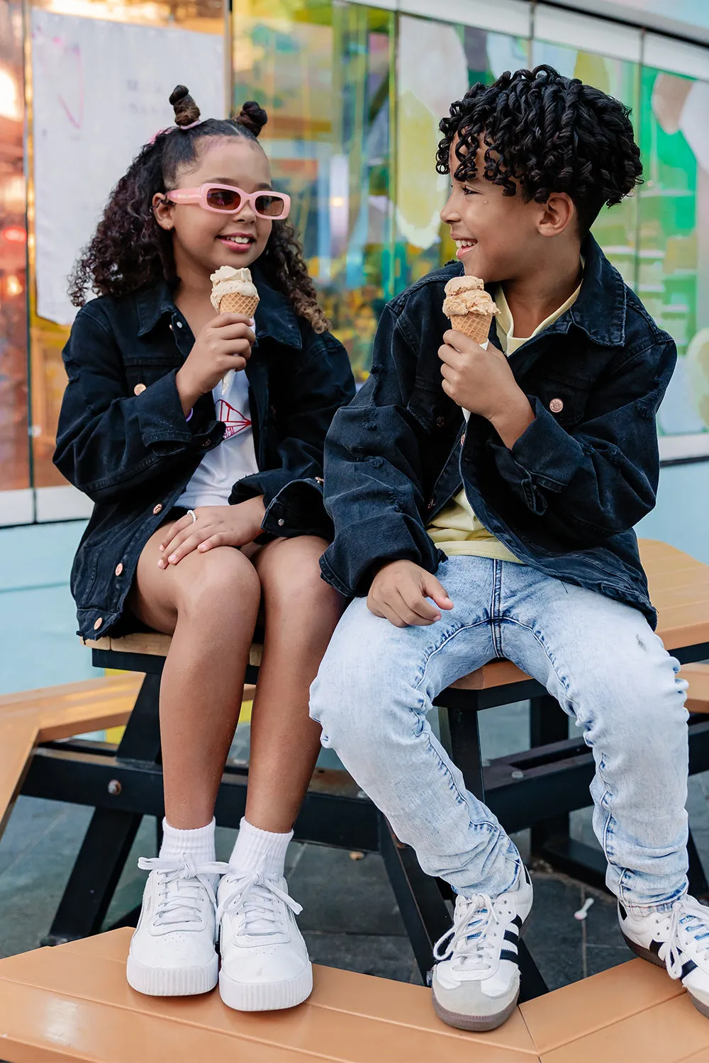 Black Distressed Denim Jacket - Kids