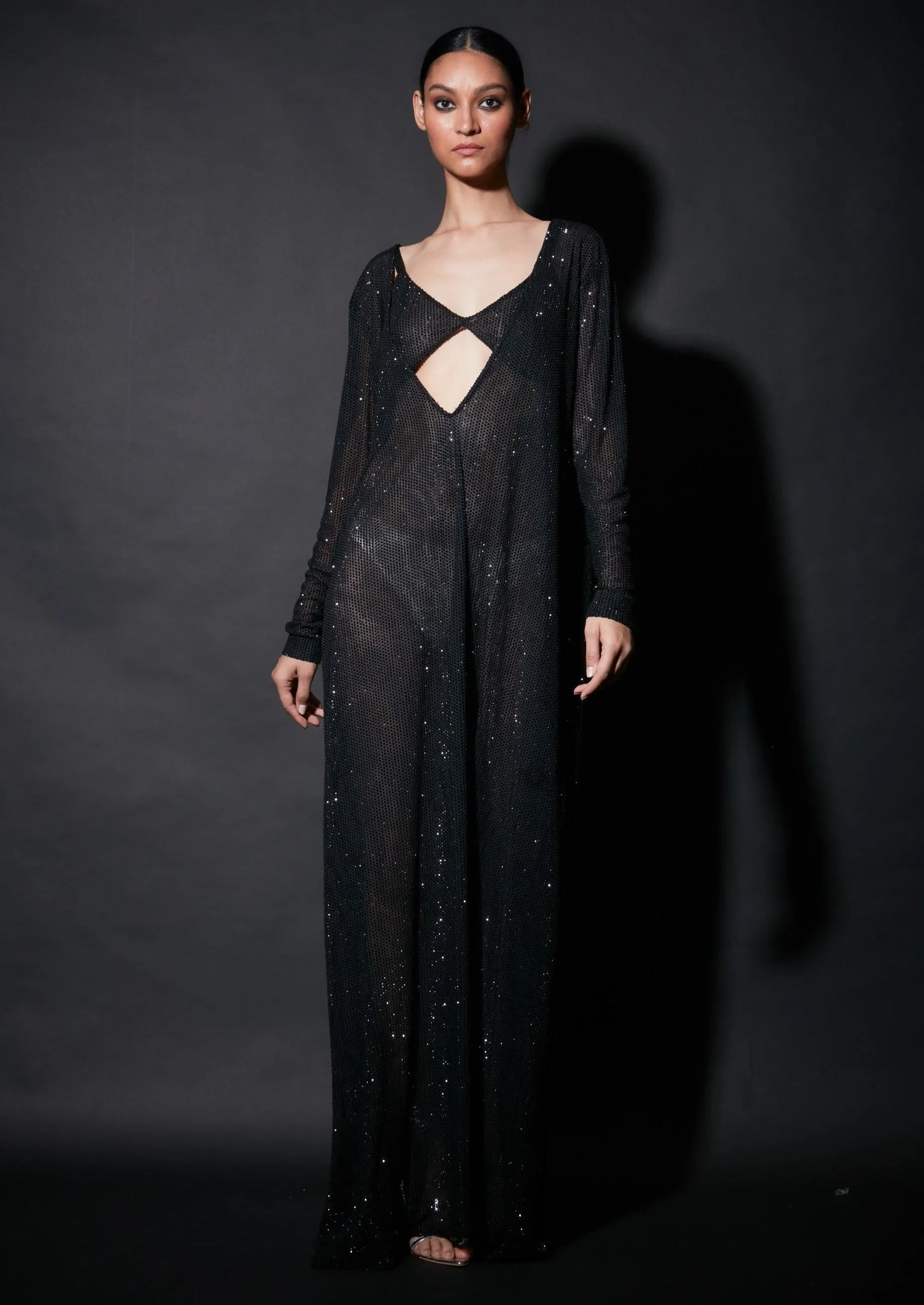 Black embellished gown with bralette