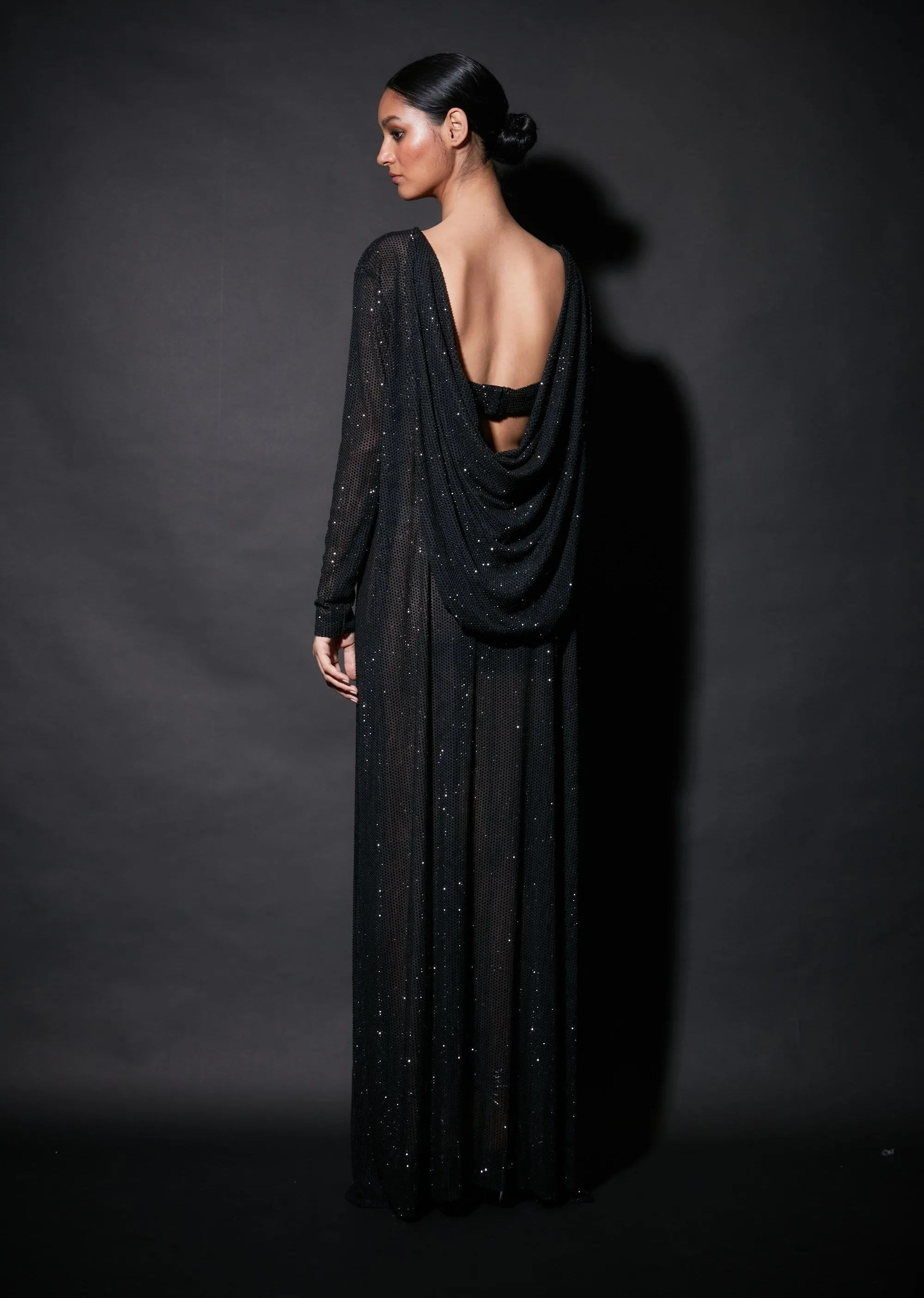Black embellished gown with bralette