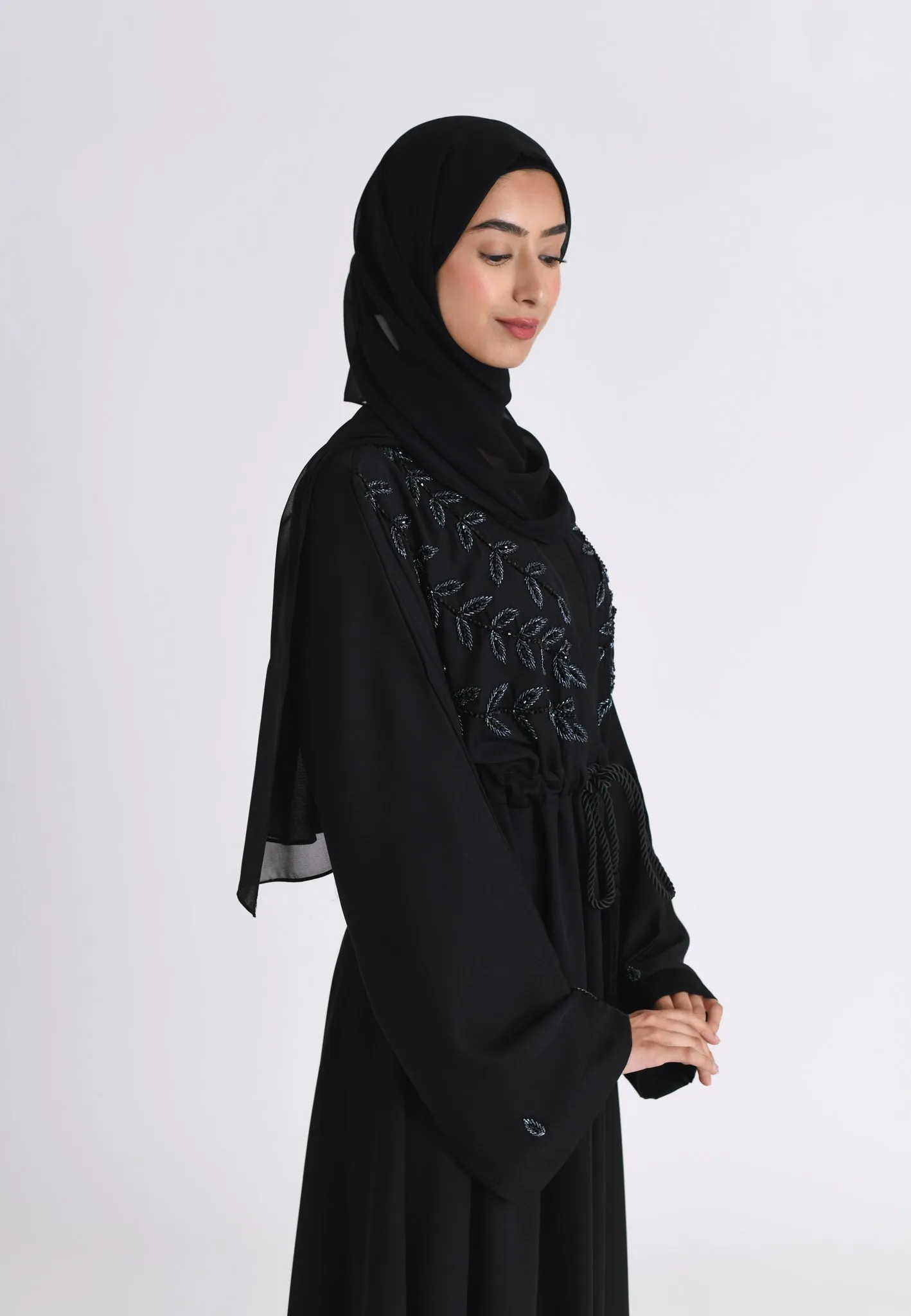 Black Embellished Umbrella Cut Closed Abaya (Premium)
