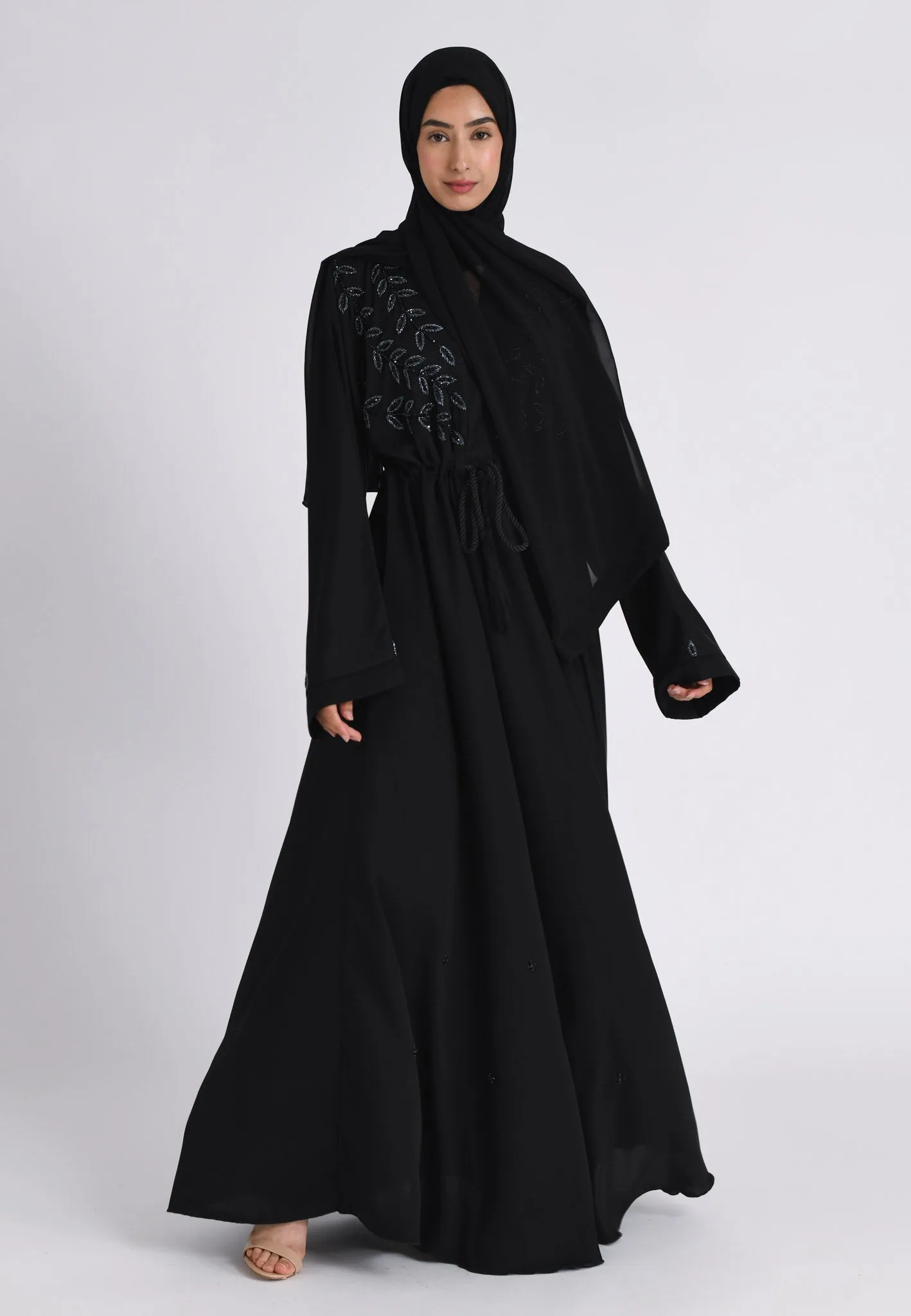 Black Embellished Umbrella Cut Closed Abaya (Premium)
