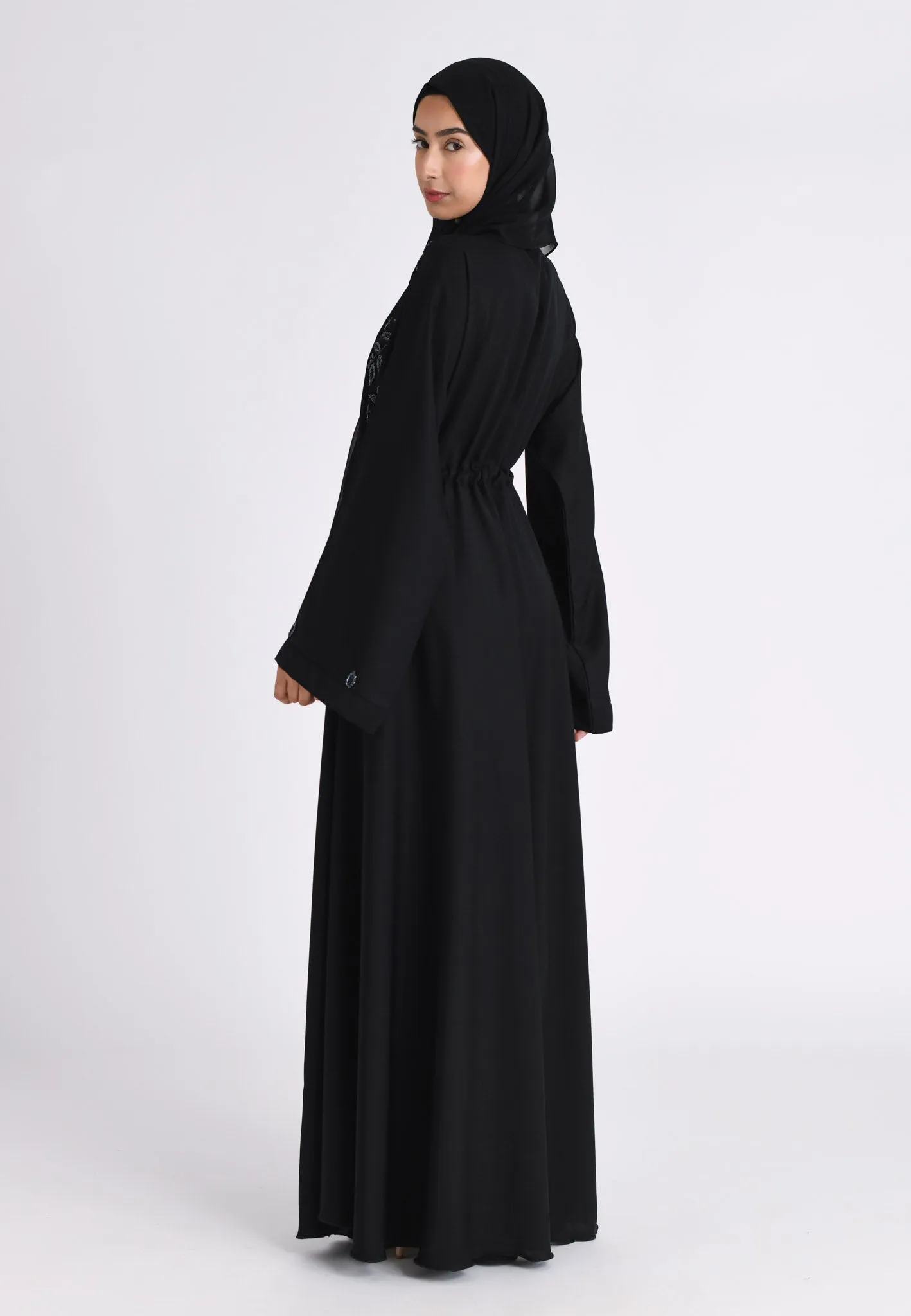 Black Embellished Umbrella Cut Closed Abaya (Premium)