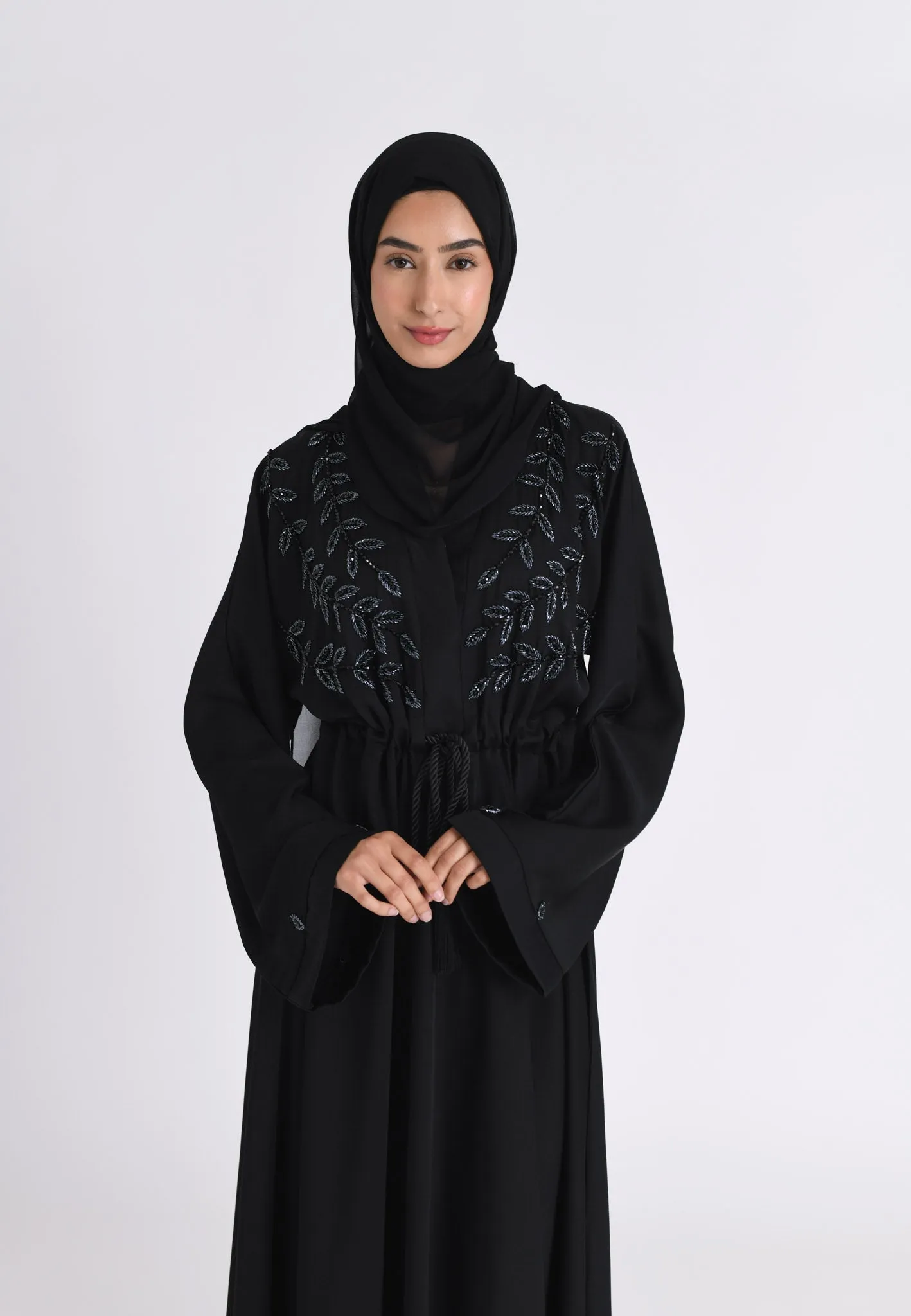 Black Embellished Umbrella Cut Closed Abaya (Premium)