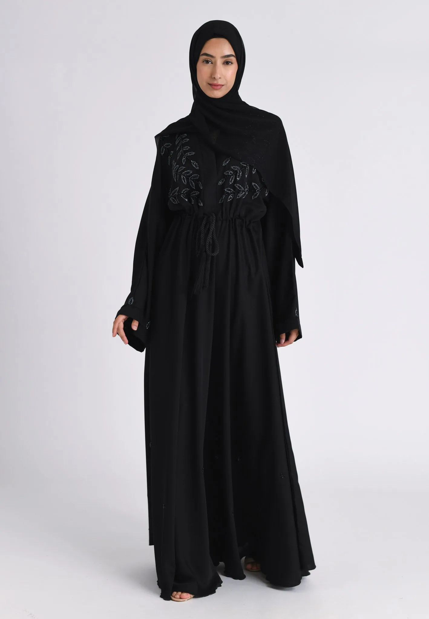 Black Embellished Umbrella Cut Closed Abaya (Premium)