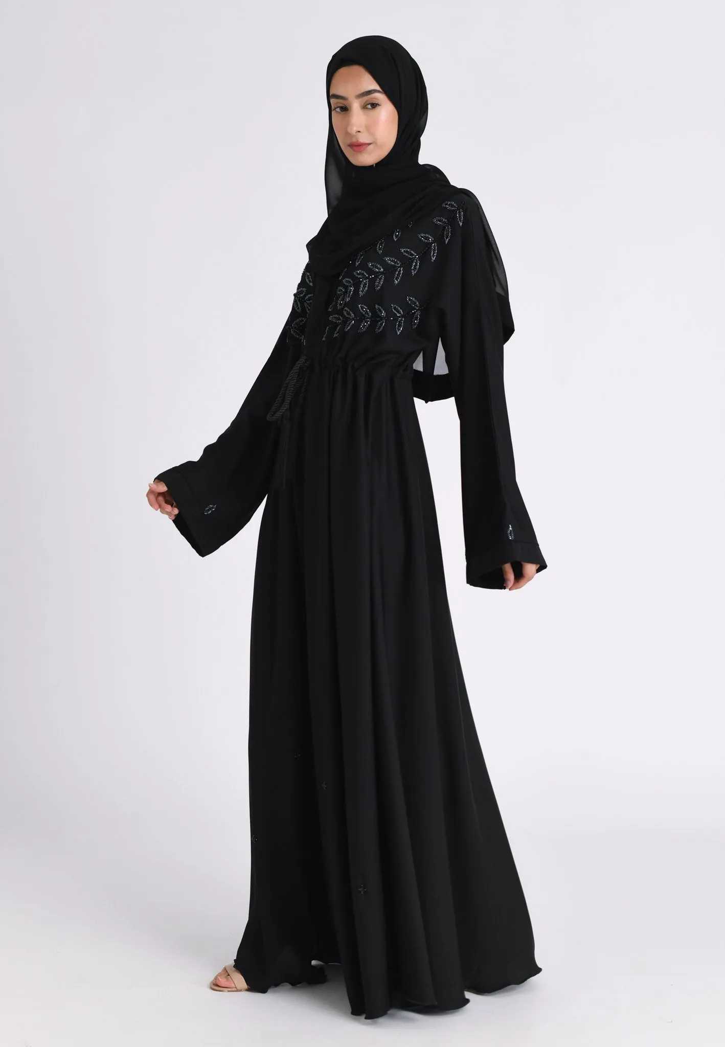 Black Embellished Umbrella Cut Closed Abaya (Premium)