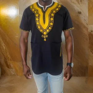 Black Gold Embroidered Dashiki Shirt