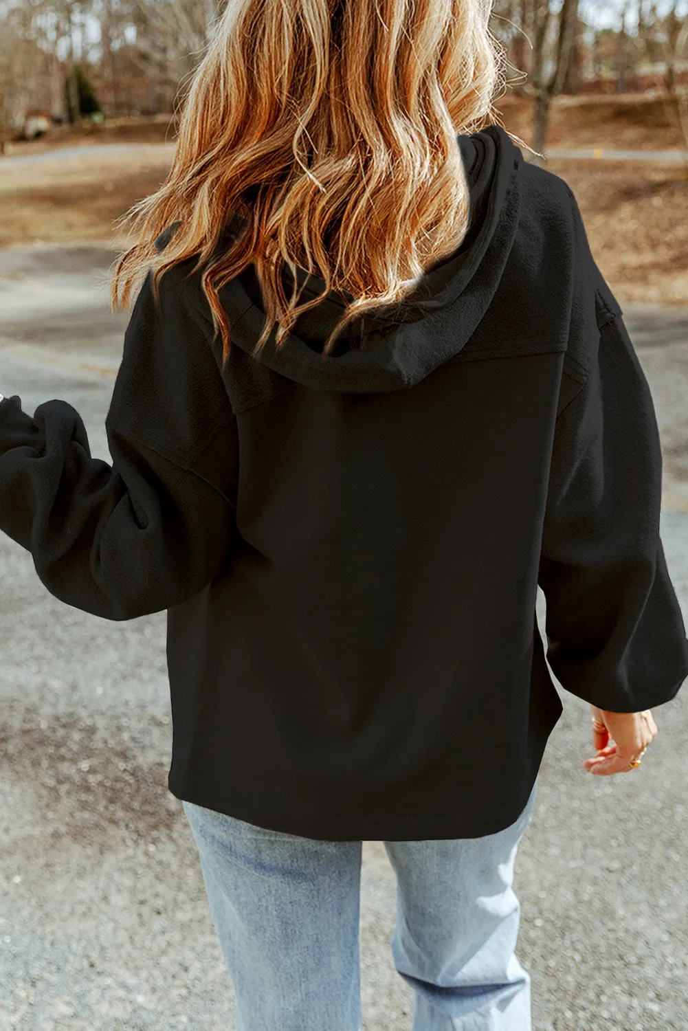 Black Plus Size Bishop Sleeve Zip Up Hoodie Jacket