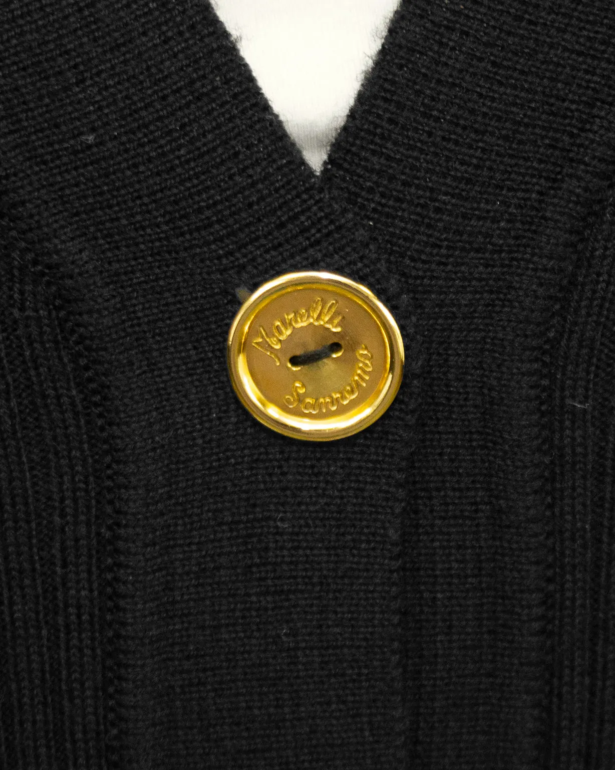 Black Wool Ribbed Cardigan With Tan Accents