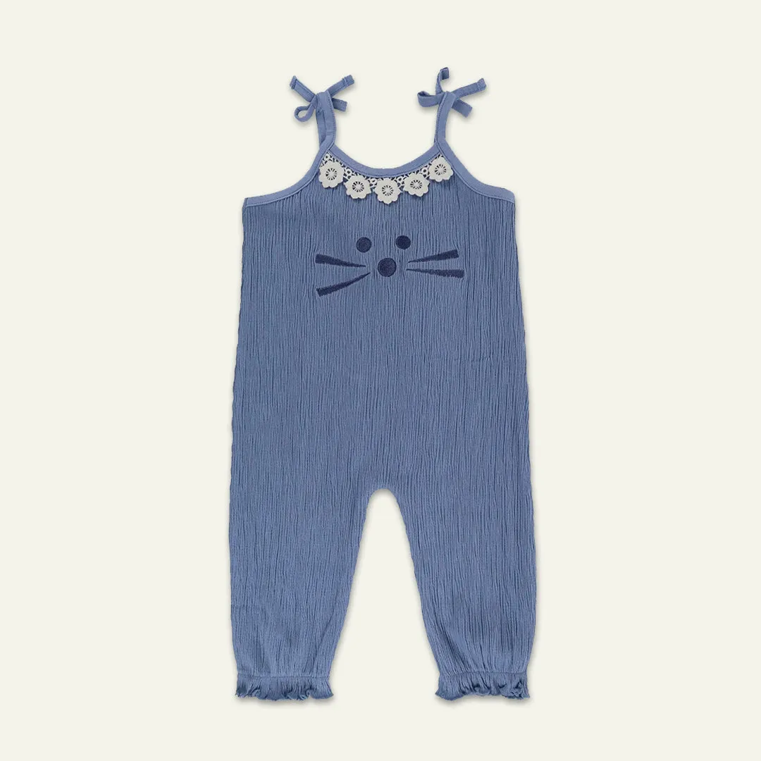 Blue Cat Print Dungarees