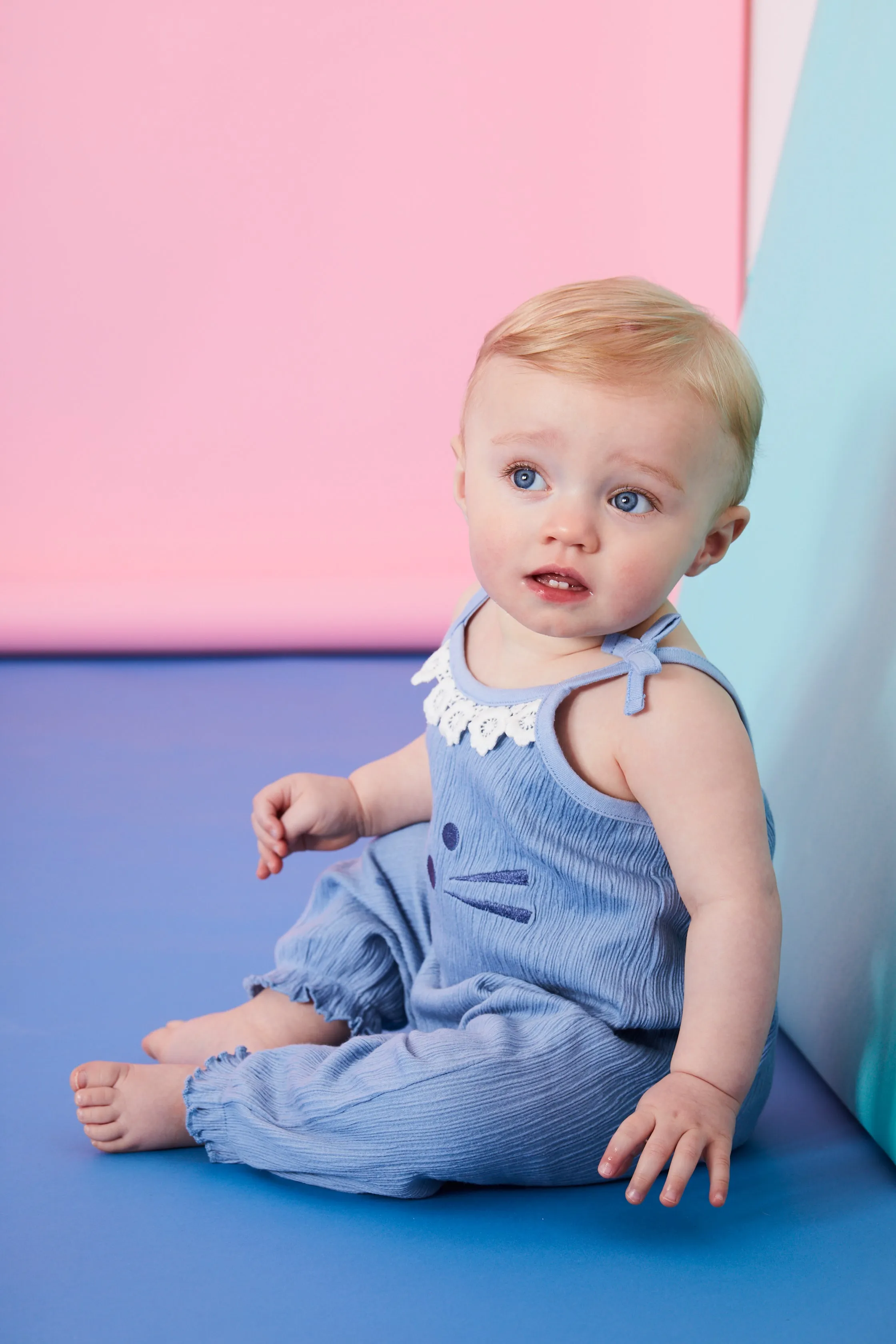 Blue Cat Print Dungarees