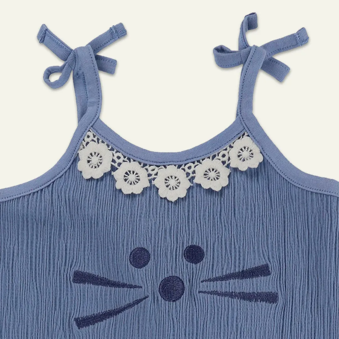 Blue Cat Print Dungarees