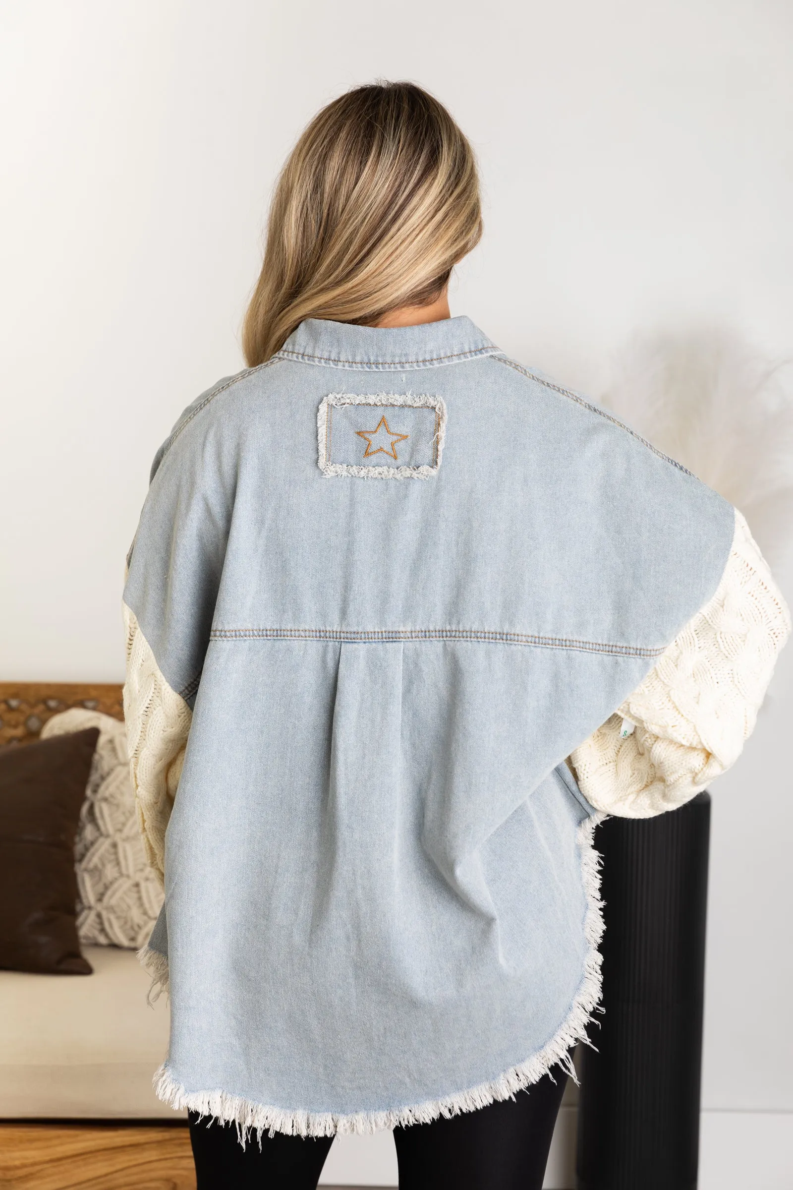 Blue Denim Jacket With Sweater Sleeves