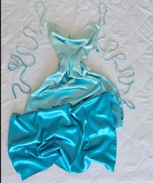 Blue Straps Sheath Satin Long Party Dress Simple Fashion Summer Dress, DP4920