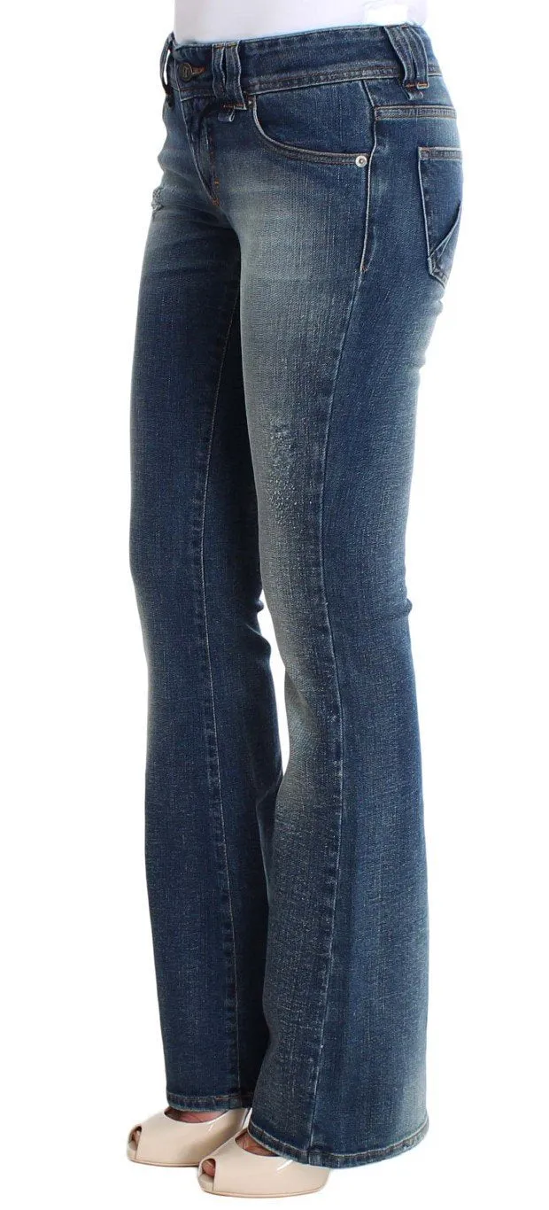 Blue Wash Cotton Stretch Flare Bootcut Jeans