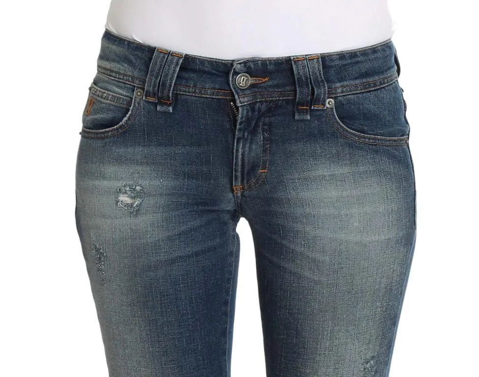 Blue Wash Cotton Stretch Flare Bootcut Jeans