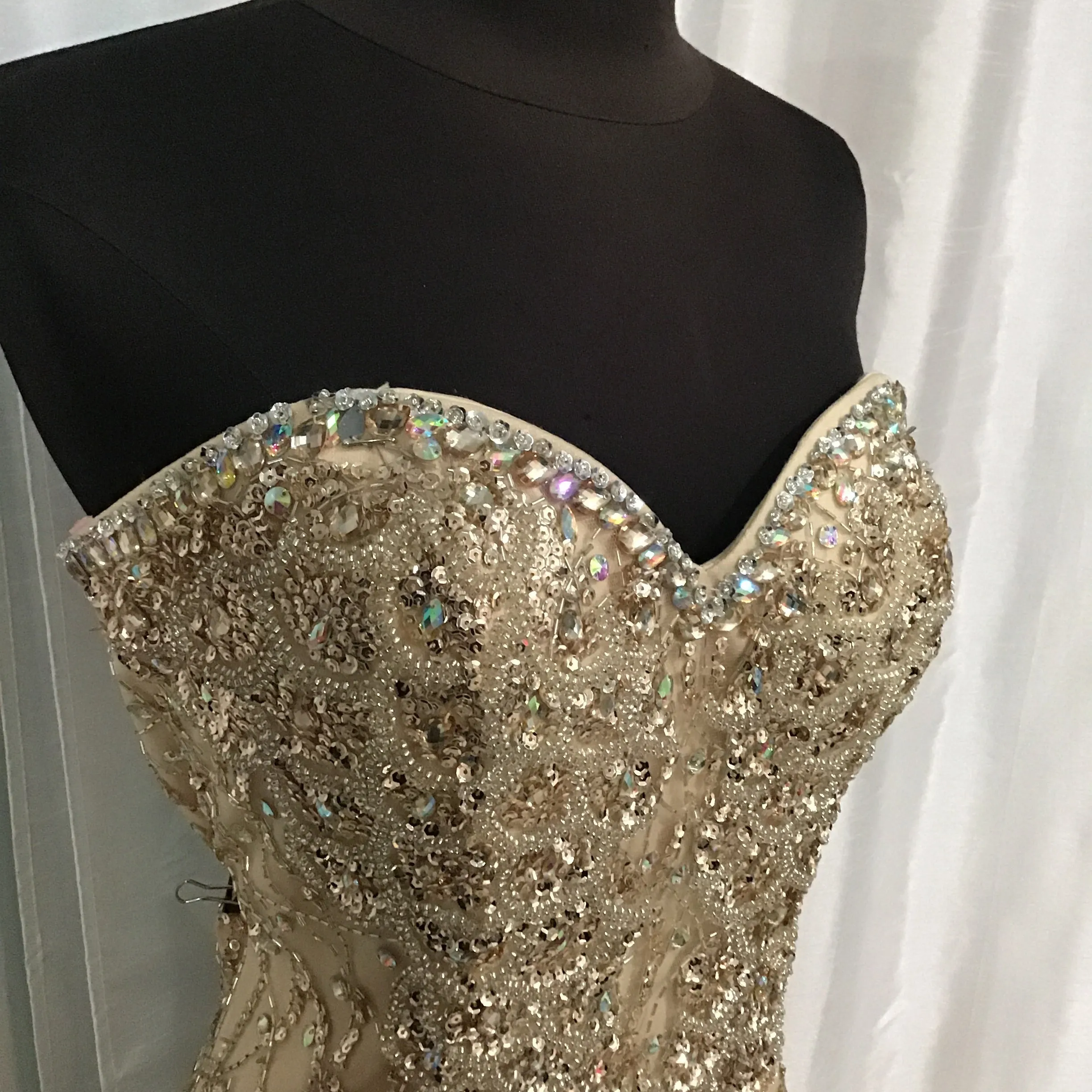 BLUSH PROM Long Strapless Champagne Gown Size 8 NWT