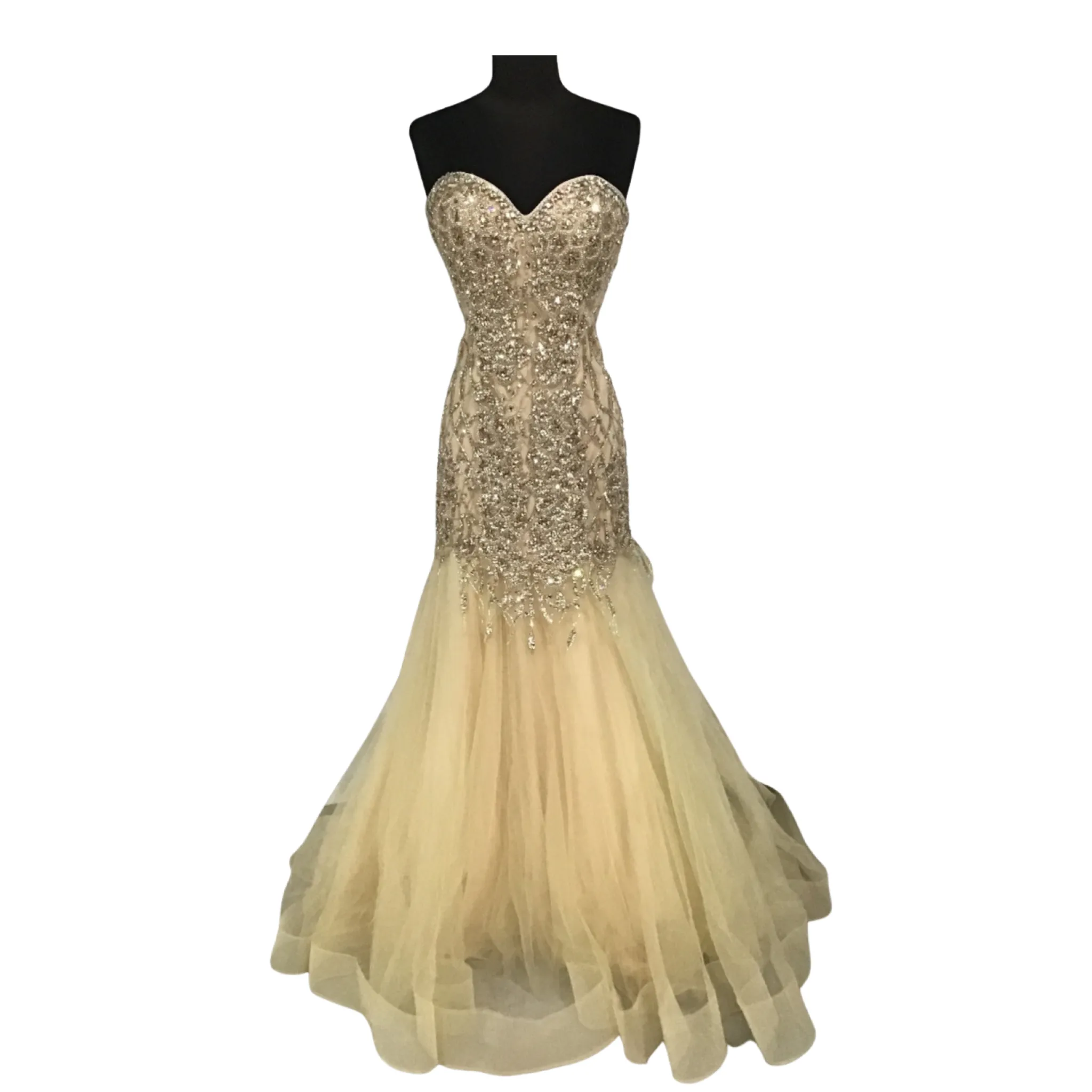 BLUSH PROM Long Strapless Champagne Gown Size 8 NWT
