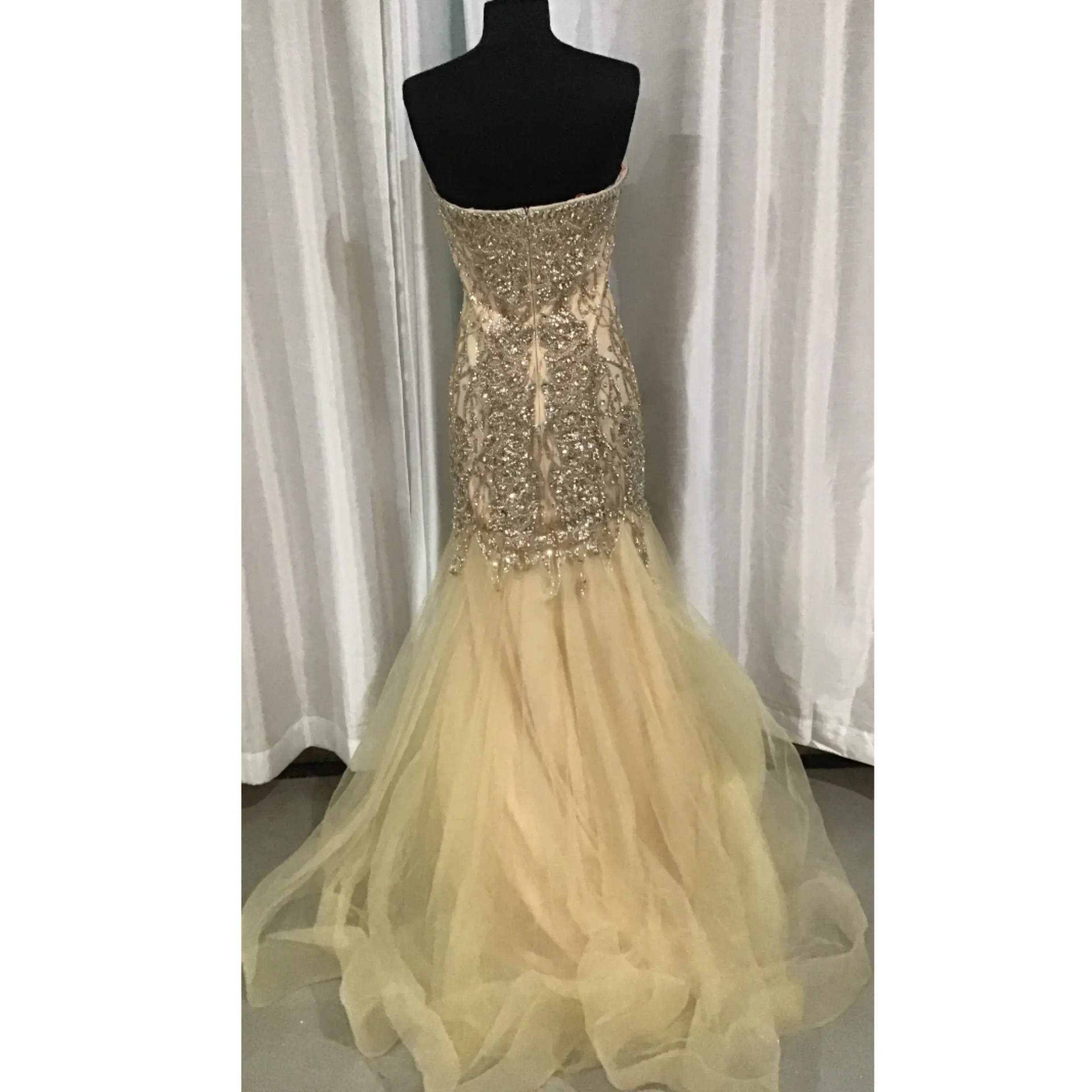 BLUSH PROM Long Strapless Champagne Gown Size 8 NWT