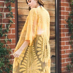 Bohemian Mustard Lace Embroidered Kimono