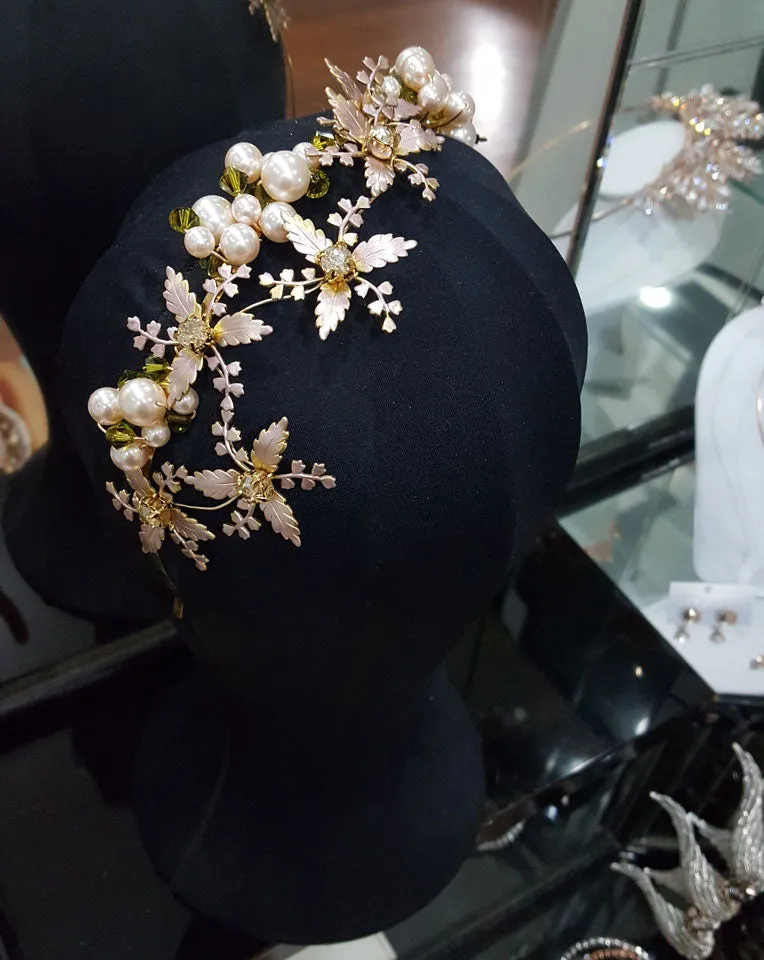 Bridal headpiece - floral and pearl headband - Enchanted Garden by Kezani
