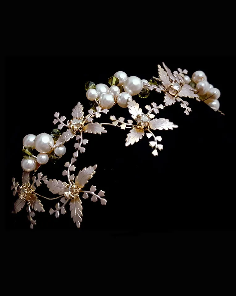 Bridal headpiece - floral and pearl headband - Enchanted Garden by Kezani