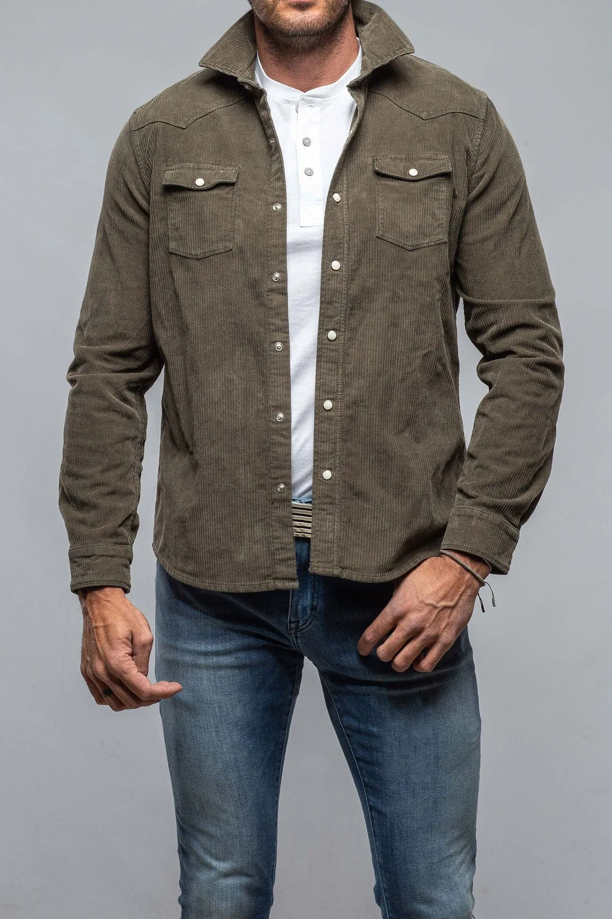 Brooks Corduroy Snap Shirt In Army