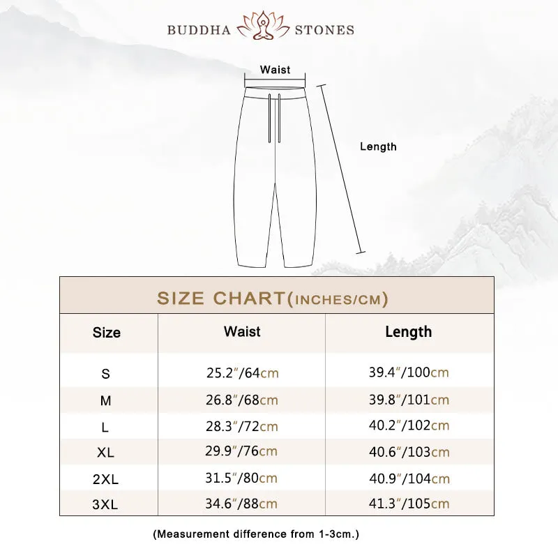 Buddha Stones Casual Solid Color Cotton Linen Drawstring Women's Pants With Pockets