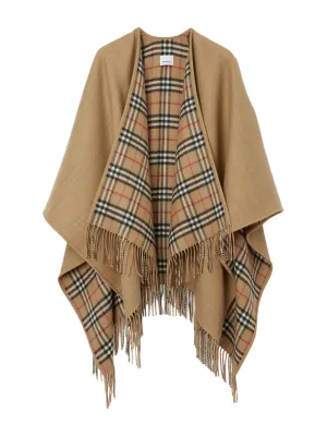 Burberry Reversible Check Wool Cape in Archive Beige