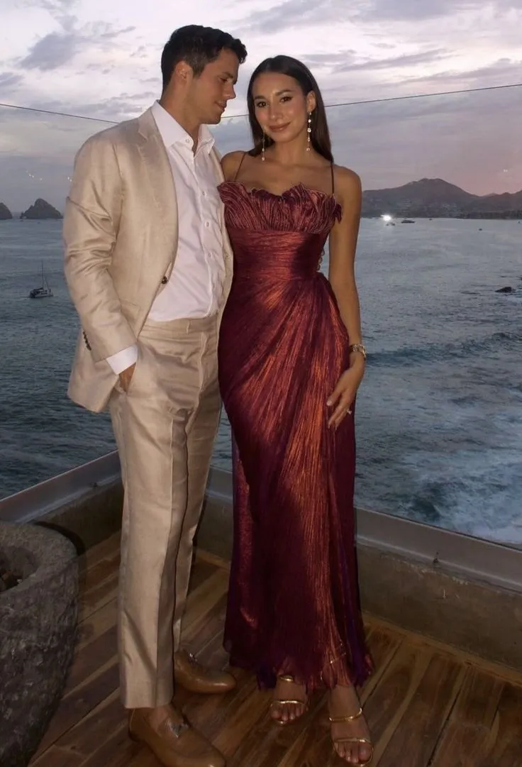 Burgundy Spaghetti Straps Mermaid Satin Long Party Dress Evening Dress, DP4700