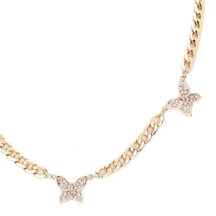 Butterfly Rhinestone Embellished Station Necklace Set