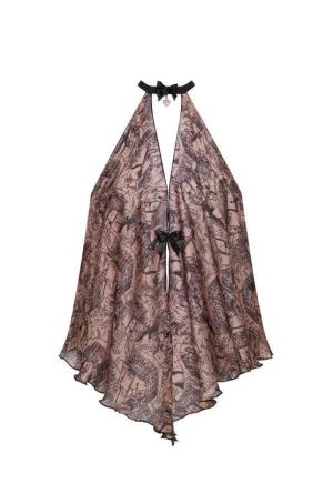 Cadolle Chiffon Paris Print Halter Nightie