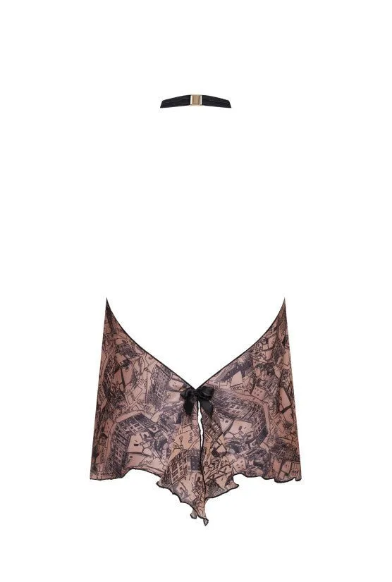 Cadolle Chiffon Paris Print Halter Nightie