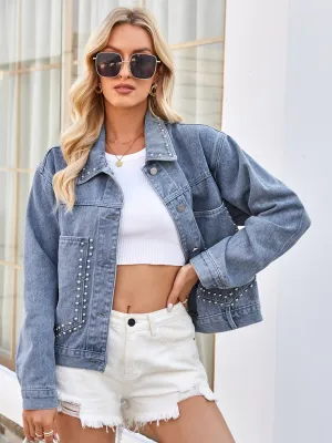 Caley Studded Long Sleeve Denim Jacket