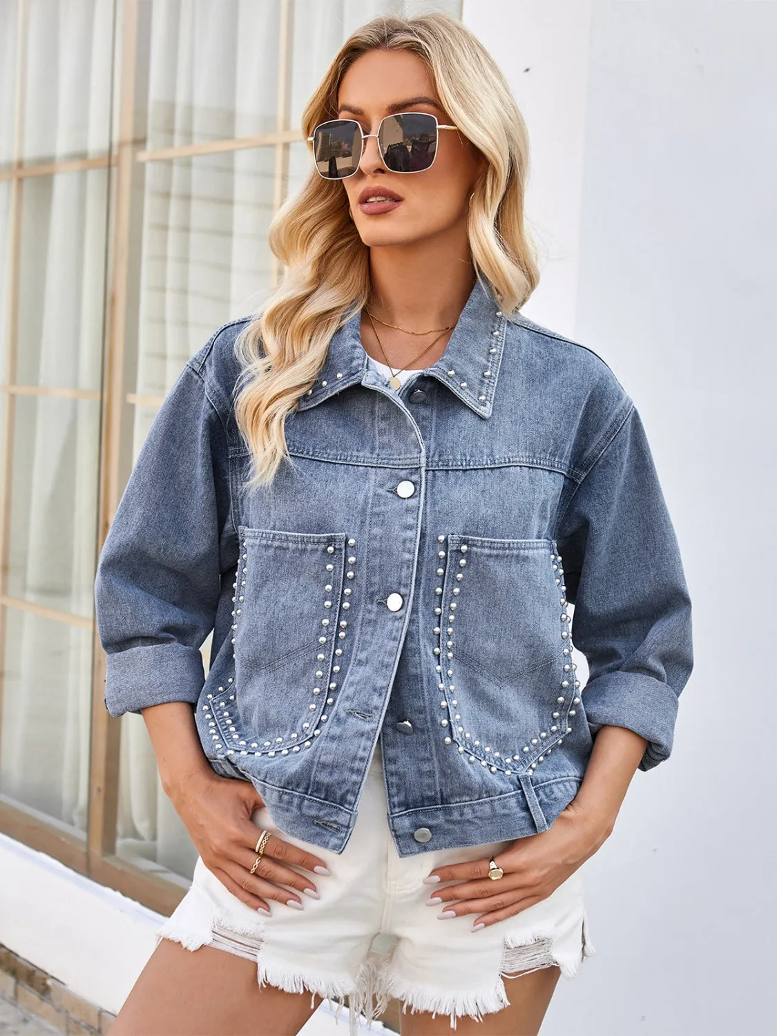 Caley Studded Long Sleeve Denim Jacket