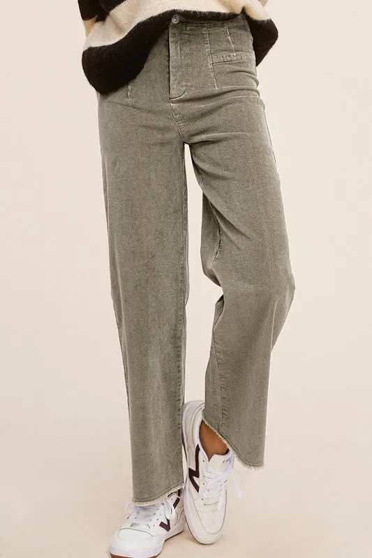 Candice Mineral Washed Corduroy Pants – Soft Fabric, Raw Hem, Casual Style