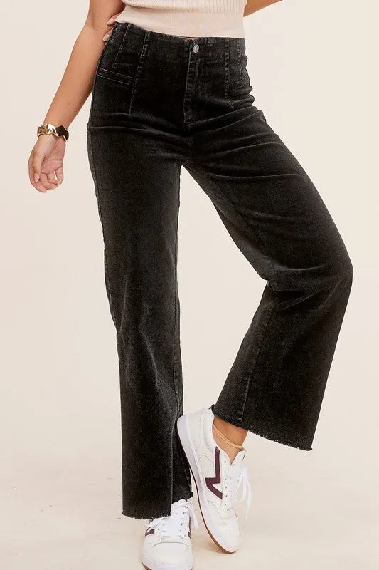 Candice Mineral Washed Corduroy Pants – Soft Fabric, Raw Hem, Casual Style