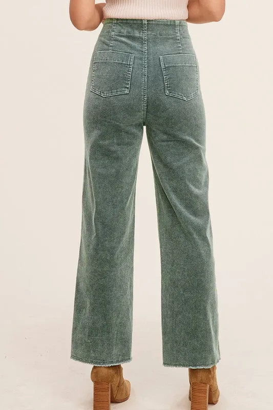 Candice Mineral Washed Corduroy Pants – Soft Fabric, Raw Hem, Casual Style