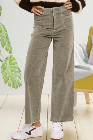 Candice Mineral Washed Corduroy Pants – Soft Fabric, Raw Hem, Casual Style