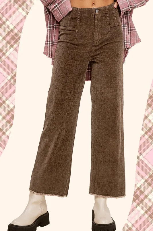 Candice Mineral Washed Corduroy Pants – Soft Fabric, Raw Hem, Casual Style