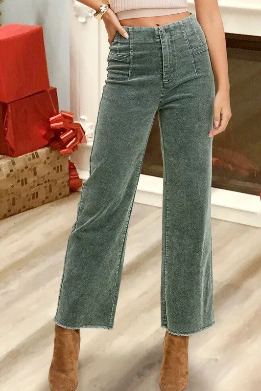 Candice Mineral Washed Corduroy Pants – Soft Fabric, Raw Hem, Casual Style