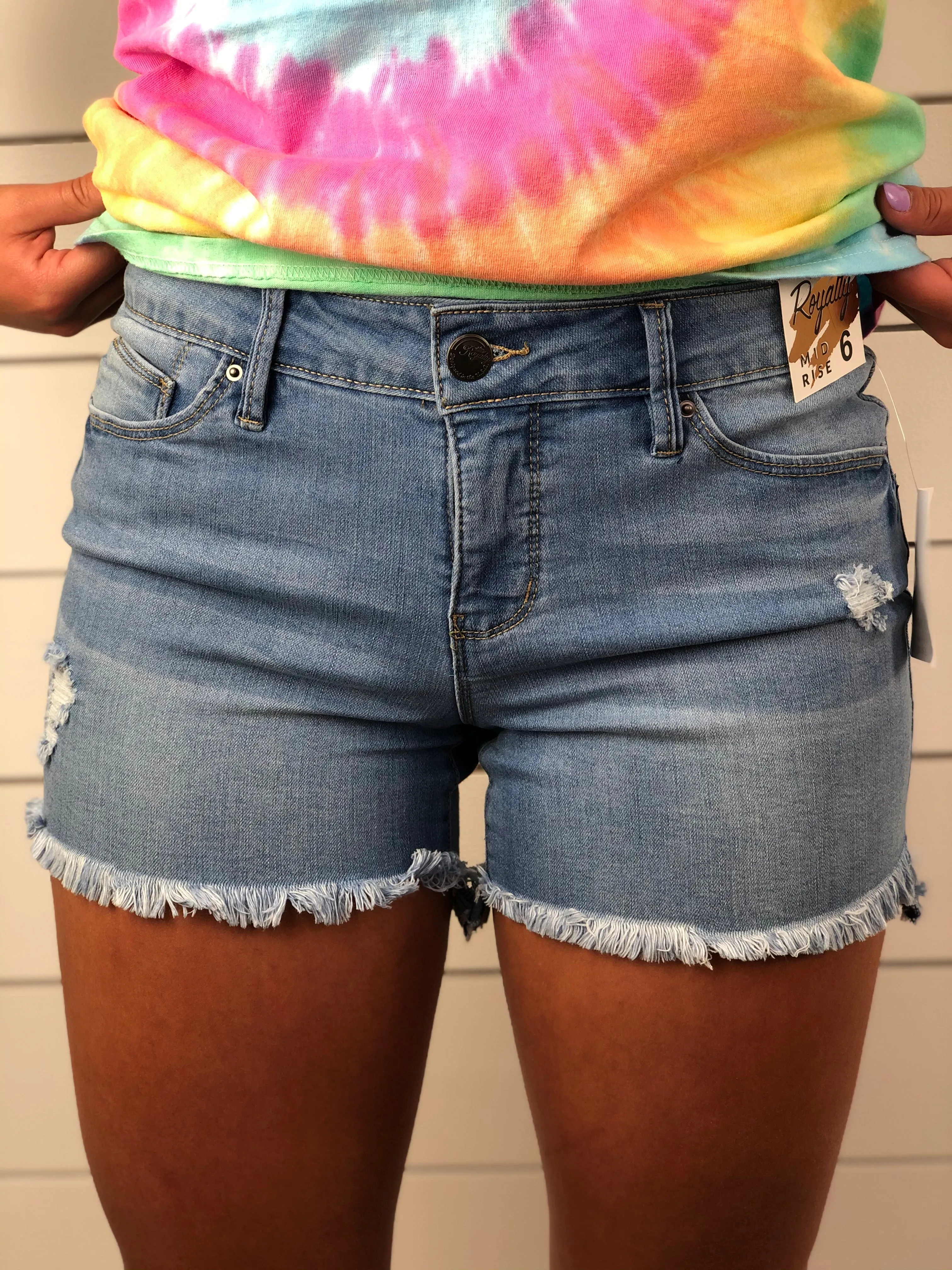 Carly Light Wash Distressed Denim Shorts - Restocked!!