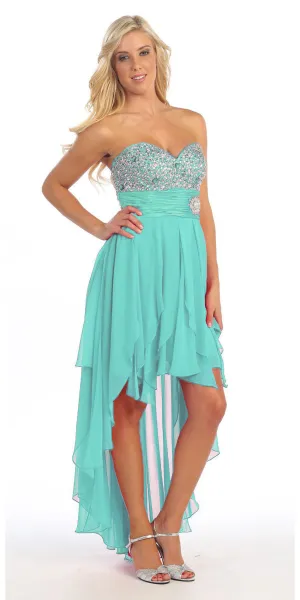 Celavie 3002 Strapless High-Low Dress Beads Asymmetrical Skirt