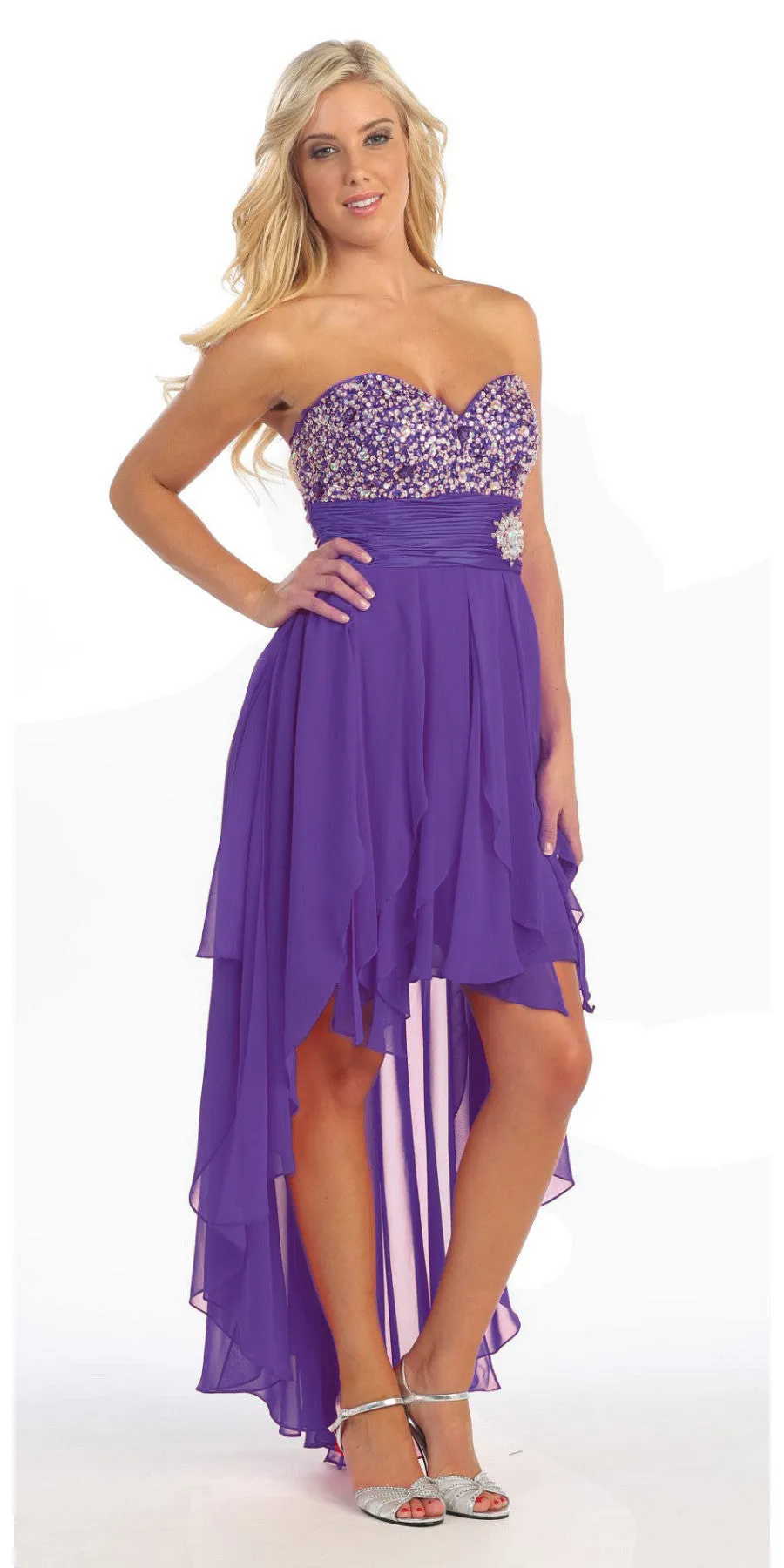 Celavie 3002 Strapless High-Low Dress Beads Asymmetrical Skirt