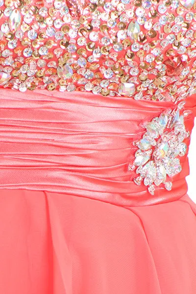 Celavie 3002 Strapless High-Low Dress Beads Asymmetrical Skirt